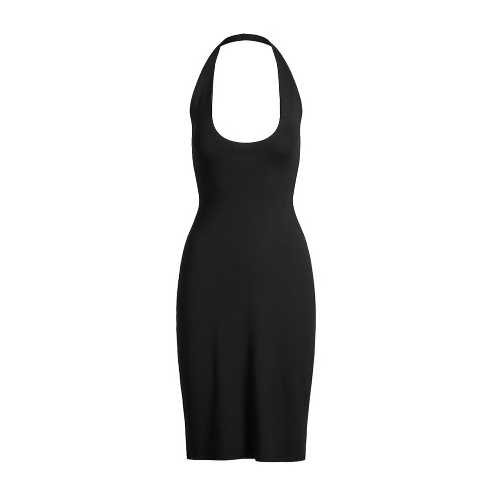 Skims Smooth Lounge Midi Halter Dress, Obsidian, XS